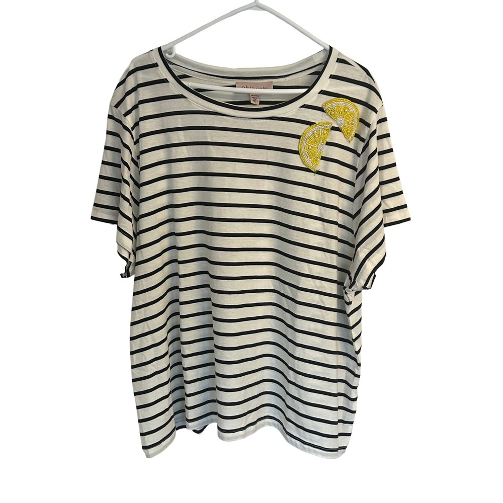 Philosophy Black and White Striped Top with Lemon Appliqué Size 3X